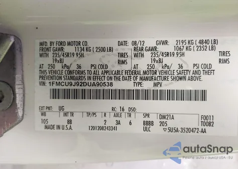 2013 Ford Escape Titanium from USA, damaged, VIN 1FMCU9J92DUA90538